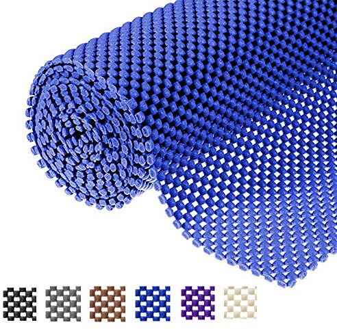 Shelf Liner Non-Slip Mat - 12 X6.5' Grid Pattern PVC Non-Adhesive Grip Liner Anti-Slip Mat for Kitchen Cabinets, Wire Shelving, Pantry, Dresser, Refrigerator (Blue)