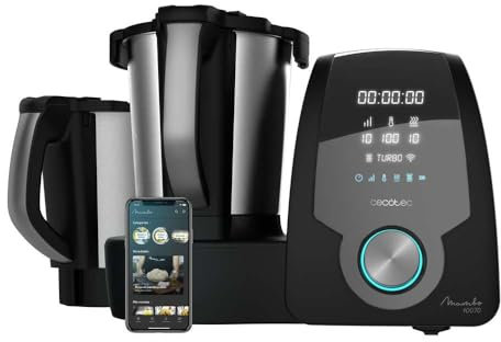 Cecotec Robot de Cocina Multifunción Mambo 10070. 1700 W, APP, Cuchara MamboMix, 30 Funciones, Báscula incorporada, Jarra de Acero Inoxidable de 3,3 L, Apta para lavavajillas