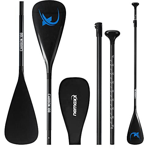 NEMAXX® NCP100 SUP Paddel – 3-teiliges Carbon Paddle (100 % Carbon) für Stand-up-Paddling – höhenverstellbar 173–217 cm – Ultraleicht (620 g) – inkl. Tasche – auch als Kajak-Paddel nutzbar