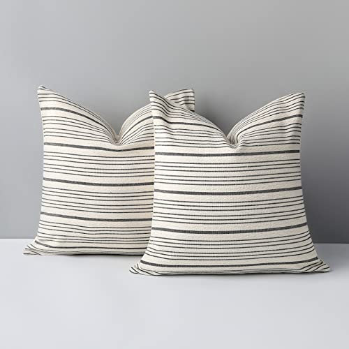 MYCDXE Kissenbezüge 40x40cm Bauernhaus Kissenbezüge,Schwarze Baumwolle Quadratische Home Dekorative Kissenhülle,Set mit 2 Streifen Texturierte Kissenhüllen für Sofa Couch Stuhl Schlafzimmer