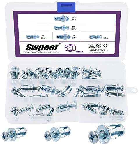 Swpeet 30er Sortiment Kit: M4, M5, M6 Dübel mit Schrauben, Petal Nuts & Dünne Befestigungen für Hohlwand & Skin Line