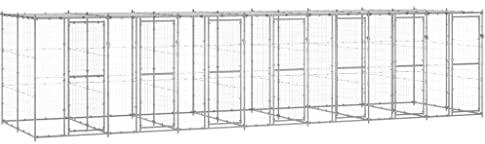 vidaXL Hundgård för utomhusbruk galvaniserat stål med tak 16,94 m², hundhus, hundburar, inhägnad, hundbur, hundstaket, inhägnader, hundstaket