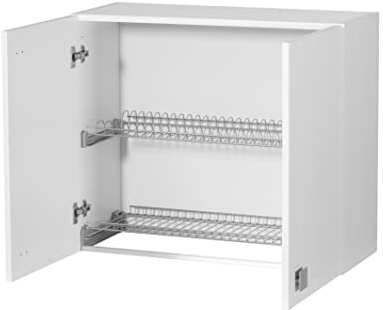 Relax e Design Mobile Montato Cucina Pensile Scolapiatti con 2 ante in Bianco Frassino, cm 80x33 H.69