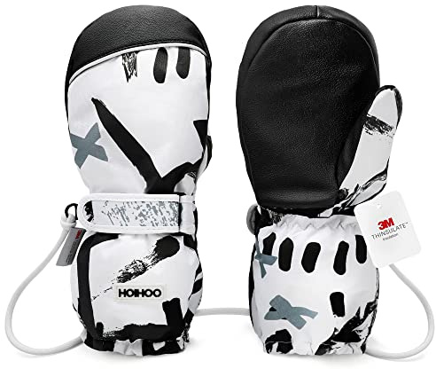 HOIHOO Kids Ski Mittens, Waterproof Snow Thinsulate Mittens Toddler Warm Winter Ski Snow Gloves with String for Boys Girls
