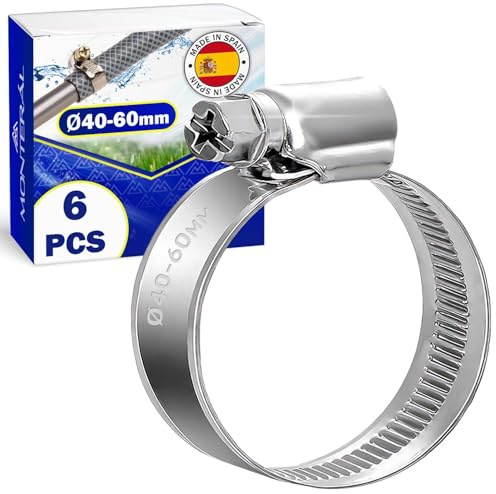 6x Schlauchschellen aus Metall Ø40-60mm - Schellen für Schlauch Pool | für Garten Waschmaschine Wasserleitung - MONTERAL