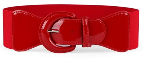 JasGood brett dambälte, mode elastiskt midjebälte vintage läderbälte höftbälte för klänningar, a-röd, 77cm(für Taillengröße 57cm-70cm)