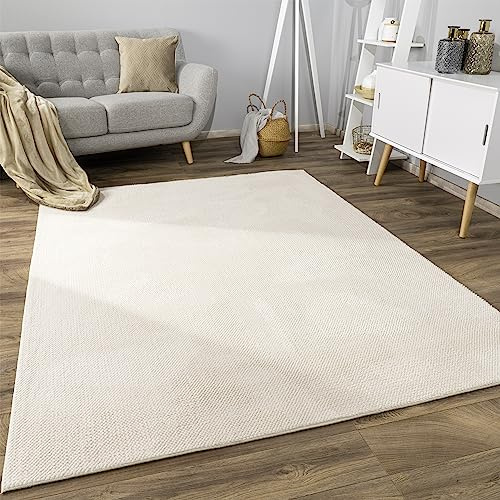 Paco Home Teppich Wohnzimmer Schlafzimmer Kurzflor Skandinavisches Boho Muster Melierte Optik Moderne Einfarbige Deko, Grösse:120x160 cm, Farbe:Creme