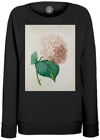 Sweatshirt Femme Noir Hortensia Planche Illustration Botanique Ancienne Fleurs