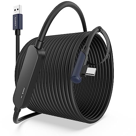 Syntech Link Cable 33 FT with Signal Booster Compatible with Quest2/Pro/Pico4 Accessories and PC/Steam VR, High Speed PC Data Transfer, USB 3.0 to USB C Cable for VR Headset and Gaming PC, Black, 10m