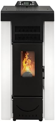 STUFE A PELLET ITALIA Niagara 14 kW Canalizada WiFi - Estufa de aire ventilada Eficiencia 89% Calienta 130 m² Autonomía 15 H 5 velocidades 5 niveles Potencia programable Garantía 24 meses Blanco