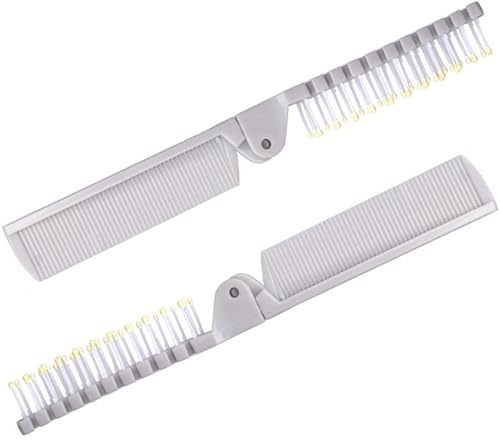 2 Piece Folding Hair Brush Set, Portable Travel-Friendly Comb – Small, Foldable for Purses – Mini Pocket Brush for Women and Girls – Anti-Static Double-Sided Compact Hair Comb