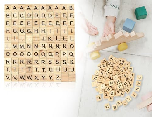 KAPSING 100 Stück Holzbuchstaben,Buchstabenspiel Holz Alphabet Fliesen Buchstaben,Holzbuchstaben Klein,A Bis Z,mit Zahlen,für Raumdekoration,Bastelarbeiten,Rechtschreibübungen