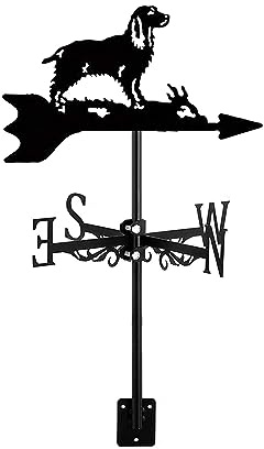 ANCNA-U Weathervane Dog Ornament Wind Vane Animal Metal Roof Garden Direction Sign Weathercock Outdoor Farmhouse Decorative Wind Measuring Tool Directional Indication, Field Spaniel