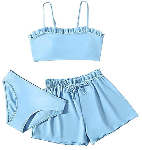 Bikini Mädchen 152 Teenager 3-Teiliger Bikini Set Badeanzug Mädchen Tankini mit Triangel Rüschen Set Push Up Bikinioberteil Bedruckte Bikinihose Badeanzüge für 2-14 Jahre