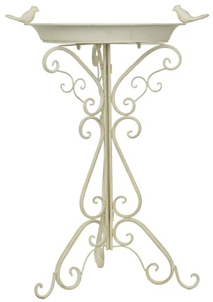 Moritz Bain d'oiseaux blanc avec deux petits oiseaux sur le bol d'eau, hauteur 74 cm, bassin pour oiseaux debout Abreuvoir d'eau décoré jardin résistant au gel