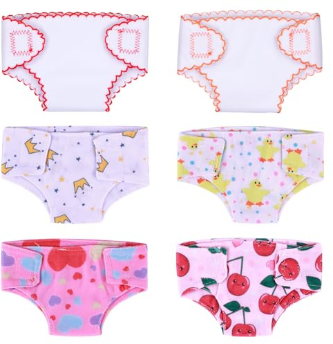 BABESIDE 6 PCS Reusable Baby Doll Diapers for 12-15 Inch Dolls