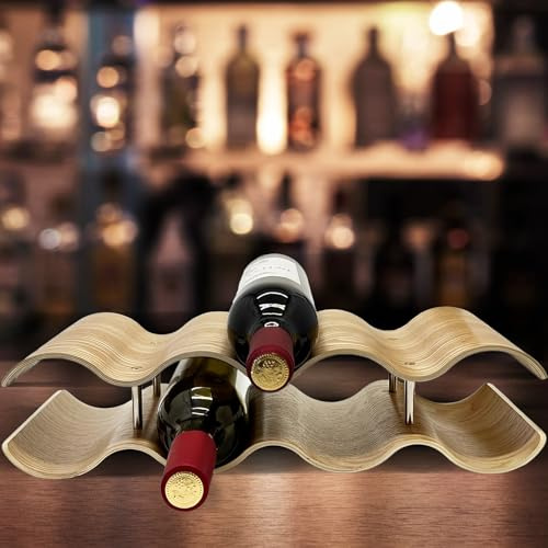 NIHUIFDPY 2 Tier Stackable Wine Shelf Rack, Wooden Countertop Wine Bottle Holder, Free Standing Wine Storage Rack, Cupboard Wine Organiser Stand for Cabinet Freezer Pantry Home Office Decor(2 Tier)