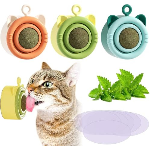SOETDERT Katzenminze Ball für Katzen - Drehbare Catnip Balls, Katzenspielzeug, Wand Süßigkeiten für Zahnreinigung - 3 Stück