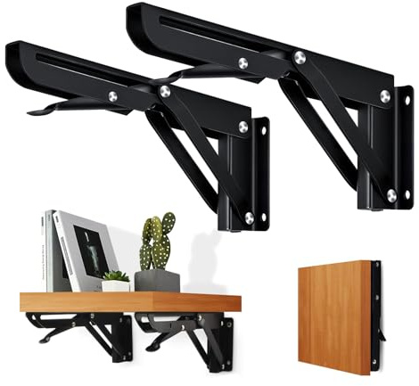 Équerre Pliante,2 Pièces Support d' Étagères Pliable,Lourds Equerre Rabattable Murale,Metal Support Console Pliants,Murale Supports Pliable Pour Garage, Cuisine, Chambre (400 mm)