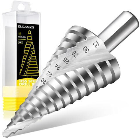 ELCJDZYO Broca Escalonada Para Metal, 4-32mm HSS Conica Para Metal Para Acero Fino, Aluminio, Latón, Cobre, Chapa Metálica, Madera (15 Pasos)
