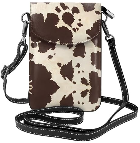 Geräumige Handy-Geldbörse mit Kuhfell-Aufdruck, vielseitig, Leinen, kleine Umhängetasche, Tasche mit verstellbarem Lederriemen, Schwarz, Einheitsgröße