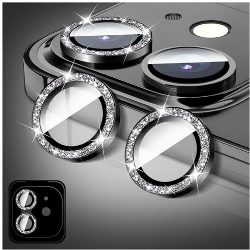 LucBuy Camera Lens Protector Compatible for iPhone 13/13 Mini, Glitter 9H Tempered Glass Camera Cover Film Stickers, Automatic-Alignment Individual Metal Rings Shiny Phone Accessories