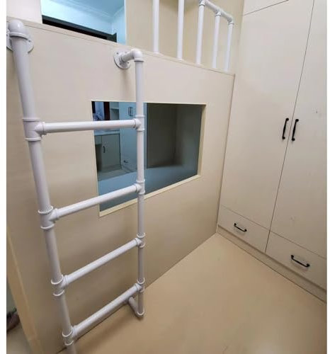 Schmiedeeiserne Fensterleiter für Etagenbett, Klettern, robuste Dachbodenleiter für Doppelbett, Wandmontage, Trittleiter für Keller, Feuer, Flucht, verstellbar, 770 cm, Schwarz/Weiß