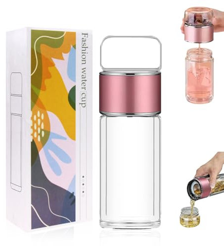 HASAIKA® Infusor De Té de vidrio de doble capa, Infusificador de té, Botella tetera con colador, Taza de Té de Viaje a Prueba de Fugas para Uso en Interiores y Exteriores, 350 ml