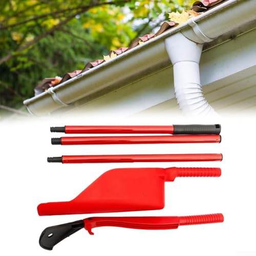 Herramientas de limpieza de canalones de aleros, juego de herramientas de limpieza de hojas para aleros y canalones, kit de herramientas de jardinería de 5 piezas, 15,5 x 8 x 44,5 cm, para limpiar