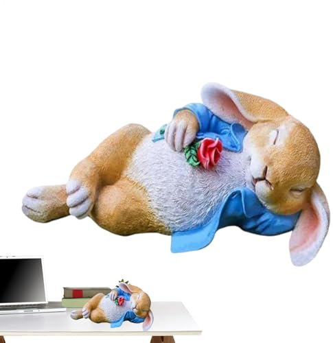 Hasenstatuen im Freien für Garten, Osterhase – Dekoration von Figuren, 11 – CC Statuen für den Garten | 11 Zoll großes Kaninchen liegend aus Kunstharz mit Blumenskulptur | at