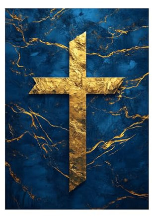 CUDAOO Jesus Christliche Kreuz Bilder auf Leinwand, Blau-goldener Reflexionsrahmen für Yoga Raum Büro Schlafzimmer Wohnzimmer Home Deko - 40x60cm Ungerahmt(blau)