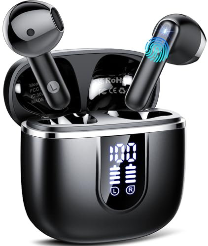 Cuffie Bluetooth, Auricolari Bluetooth 5.4 con 4 ENC HD Mics Immersivo, 40Ore Mini Cuffie Wireless Cancellazione Rumorecon, USB-C, IP7 Cuffie Senza Fili per Androide/iOS, Touch Control, LED, Nero