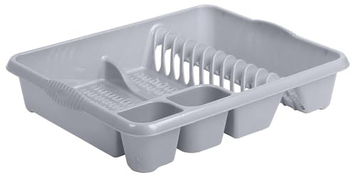 STORM TRADING GROUP Strong Silver Kitchen Counter Cutlery Dish Drainer Rack | Large Plastic Holder With Integral Handles