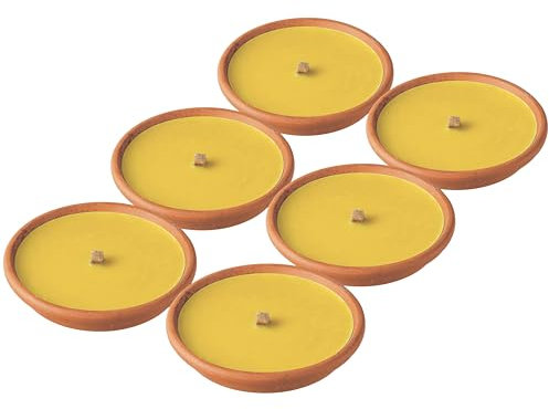 Horeca Candles - Candele alla Citronella da Esterno - Set da 6 Fiaccole in Coccio di Terracotta - Durata 8 Ore - Padella Romana da Giardino, Balcone, Picnic, Campeggio