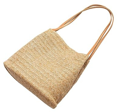 minkissy Knitted Straw Bucket Tote Bag for Women Lightweight Shoulder Bag Summer Beach Handbag 11.42X10.63X12.20In