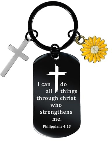 YTEWFGL Christian Religious Gifts Women Men - 1 Pc Inspirational Cross Christening Keyring for Bible Verse Daisy Pendant Keychain, Birthday Holy Communion for Girls Christmas Graduation Gift