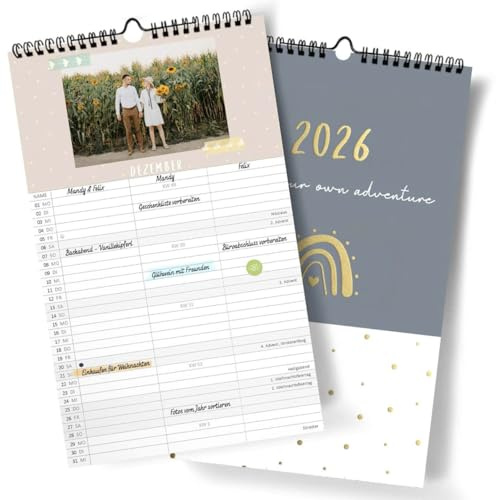 Familienkalender 2026 selbst gestalten I [Blattgold] I 3 Spalten I A4+ I Fotokalender 20 x 32cm I DIY Bastelkalender für Fotos zum Selbstgestalten I Zum Aufhängen