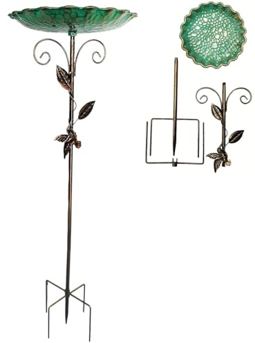 Vogeltränke Stehend Groß 76 cm Winterfest - Retro Metall Vogelbad Stehend für Wildvögel, Garten Dekoration für Terrasse, Hof im Freien, Wassertränke (B)
