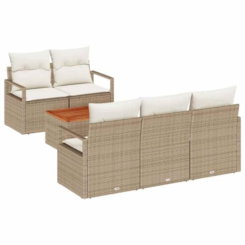 vidaXL Trädgårdsoffset med kudde 6 pcs Beige konstrotting, Modern, hållbar, lätt, UV-skyddad loungeset, rattan-soffa, trädgårdsarrangemang för uteplats