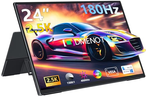 Odmenot 24 2.5K 180Hz Large Portable Monitor QHD 2560*1440 120% sRGB External Second Screen for Desktop Laptop Mini PC MacBook W/Stand HDMI USB-C Large Gaming Travel Display for PS5/Xbox (OS24-25K01)