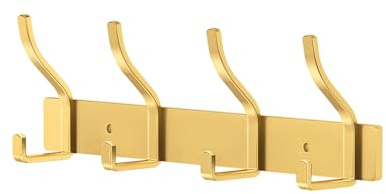 MEIJO Garderobenhaken Edelstahl Garderobenleiste Gold Hakenleiste Garderobe Kleiderhaken Wand mit 4 Haken Wandhaken garderobe für Schlafzimmer Bad Küche Kleiderständer (Gold)