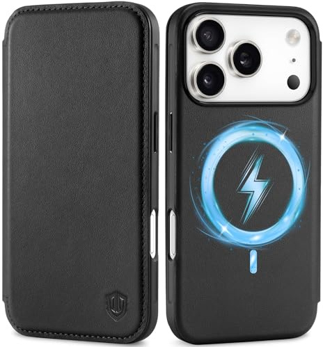 SHIELDON Dünn Echtleder Hülle für iPhone 17 Pro 6,3 2025 5G, Schwarz