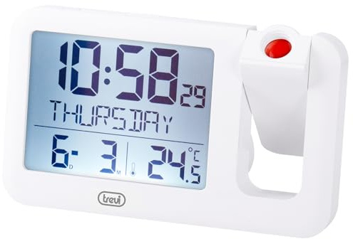 Trevi PJ 3030 Orologio Digitale con Proiezione Ora Regolabile, Sveglia Programmabile, Display Retroilluminato, Termometro e Calendario, Alimentazione AAA, Ideale per Camera da Letto e Ufficio
