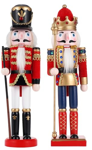 COMBIUBIU 2pcs MuñEco Cascanueces Navidad Hecho A Mano Tradicional De Pino, Cascanueces Navidad Mesa,AlféIzar De La Ventana De La Chimenea,Regalo De DecoracióN De Navidad para El Hogar (Rojo)