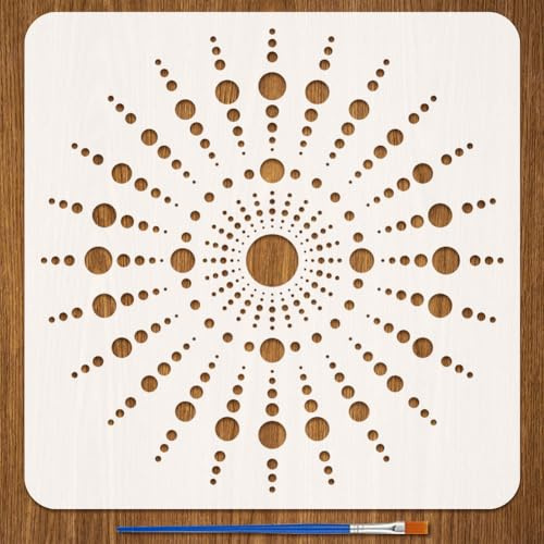 FINGERINSPIRE Mandala Malschablone Mit Pinsel 30x30cm Mandala Punkte Zeichenvorlage Punktemuster DIY Dekorationsschablone Zum Malen Auf Holz Wänden Stoffen Und Möbeln