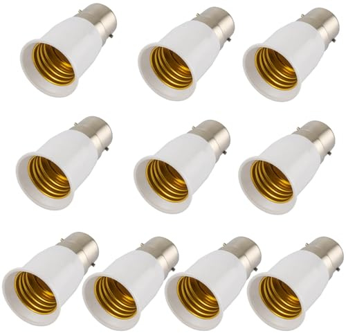 10 Pcs B22 to E27 Adapter, Bayonet to Screw Bulb Adaptor, Light Bulb Adapter Bayonet to Screw, PC Material, White, for Ceiling Fan, Vintage Lamps, Commercial Lighting