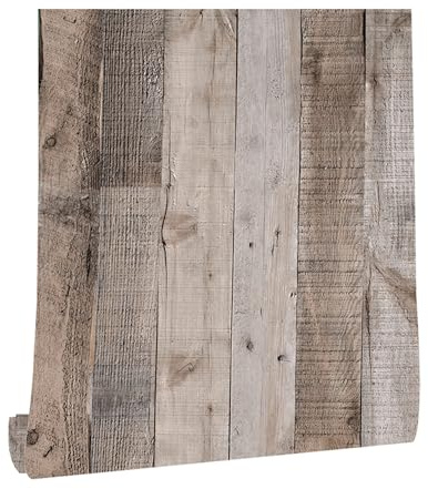 Self Adhesive Wallpaper Wood Effect, 44.5 x 500 cm Colorful Wood Grain Stripe Panel Effect Wallpaper Wooden Slat Wall paper Self Adhesive Furniture Wrap for Living Room,Bathroom,Drawer,Cabinets