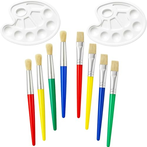 2 Ellipsen-Paletten und 8 Pinsel, Pinselset Kinder, Malpinsel für Kleinkinder ab 2 Jahre, Wasserfarben Kinder, Ideal für Kunstkurse, Kreativprojekte, Pinsel Kinders
