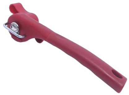 1 apriscatole professionale da cucina in plastica, azionato a mano, taglio laterale, facile presa, apriscatole manuale per coperchio (rosso)