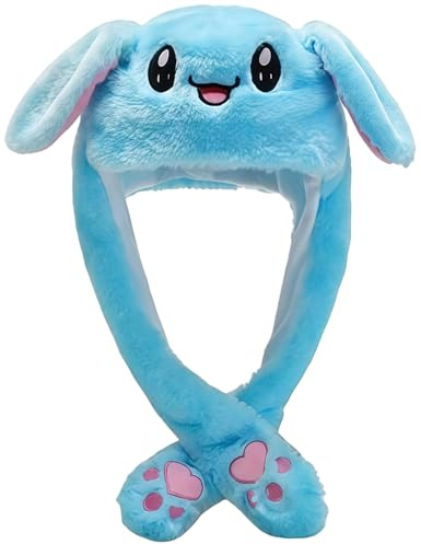 MUNSKT Bunny Hat with Moving Floppy Ears, Soft Plush Jumping Animal Ear Hat for Women, Cute Rabbit Ears Costume Accessory for Easter, Christmas Party, Fun Gifts for Her